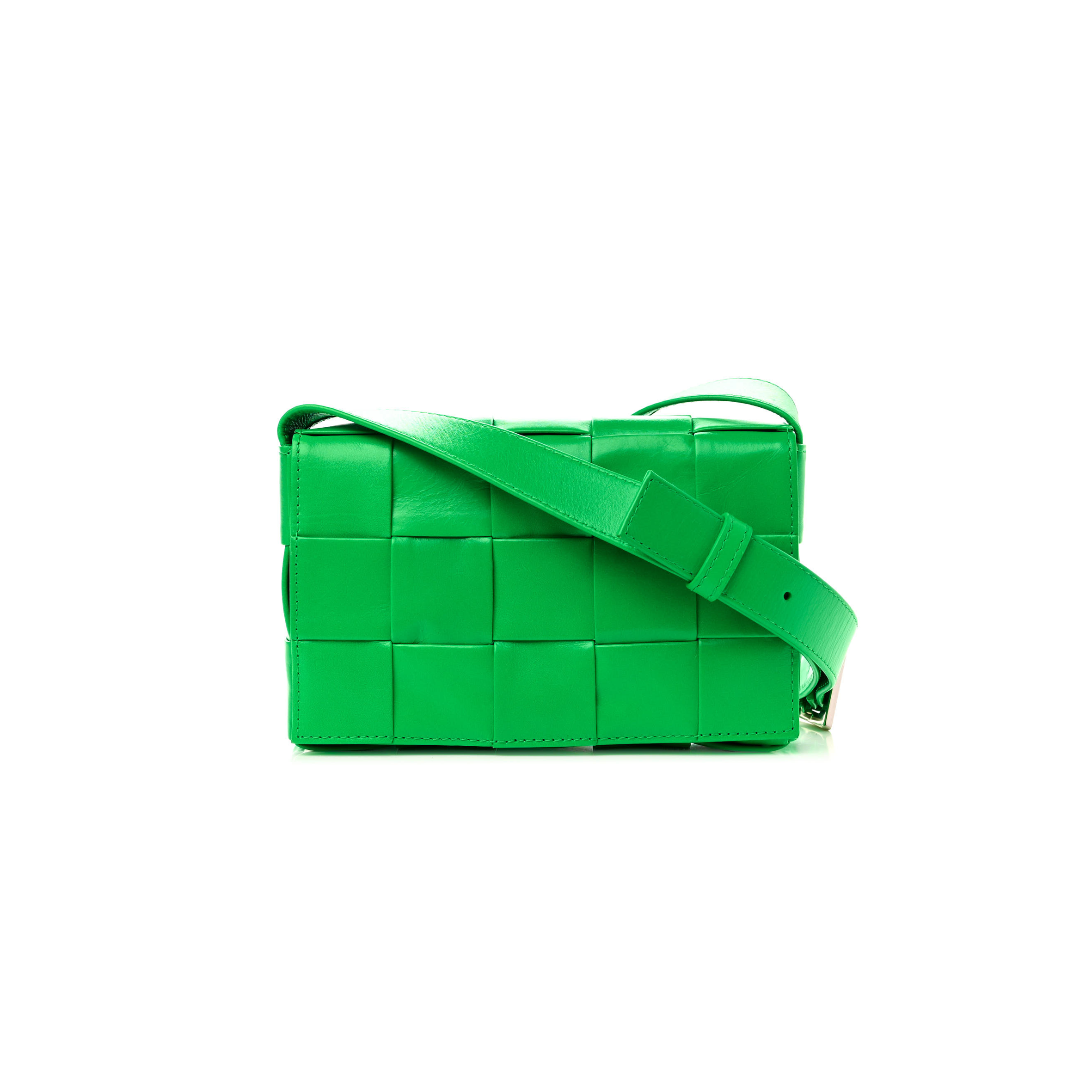 bo*te*ga Ve*ne*ta paper calfskin maxi intrecciato small cassette crossbody bag grass  (23*15*5.5cm)